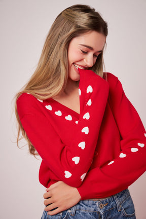 ENGLISH FACTORY - Heart Contrast Knit Cardigan - SWEATERS & KNITS available at Objectrare
