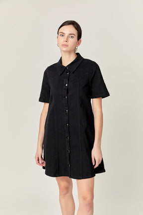 ENGLISH FACTORY - Washed Denim Mini Dress - DRESSES available at Objectrare