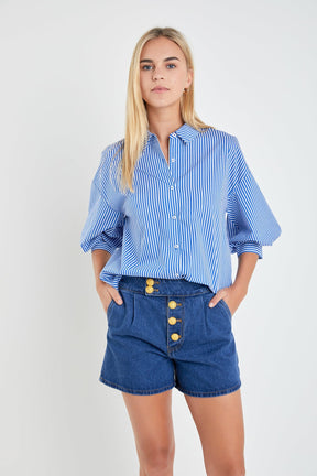 Striped Balloon Sleeve Shirt