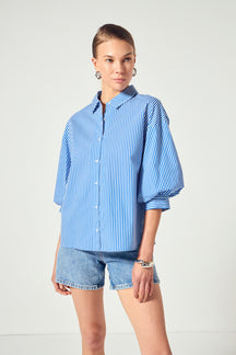 ENGLISH FACTORY - English Factory - Striped Balloon Sleeve Shirt - SHIRTS & BLOUSES available at Objectrare