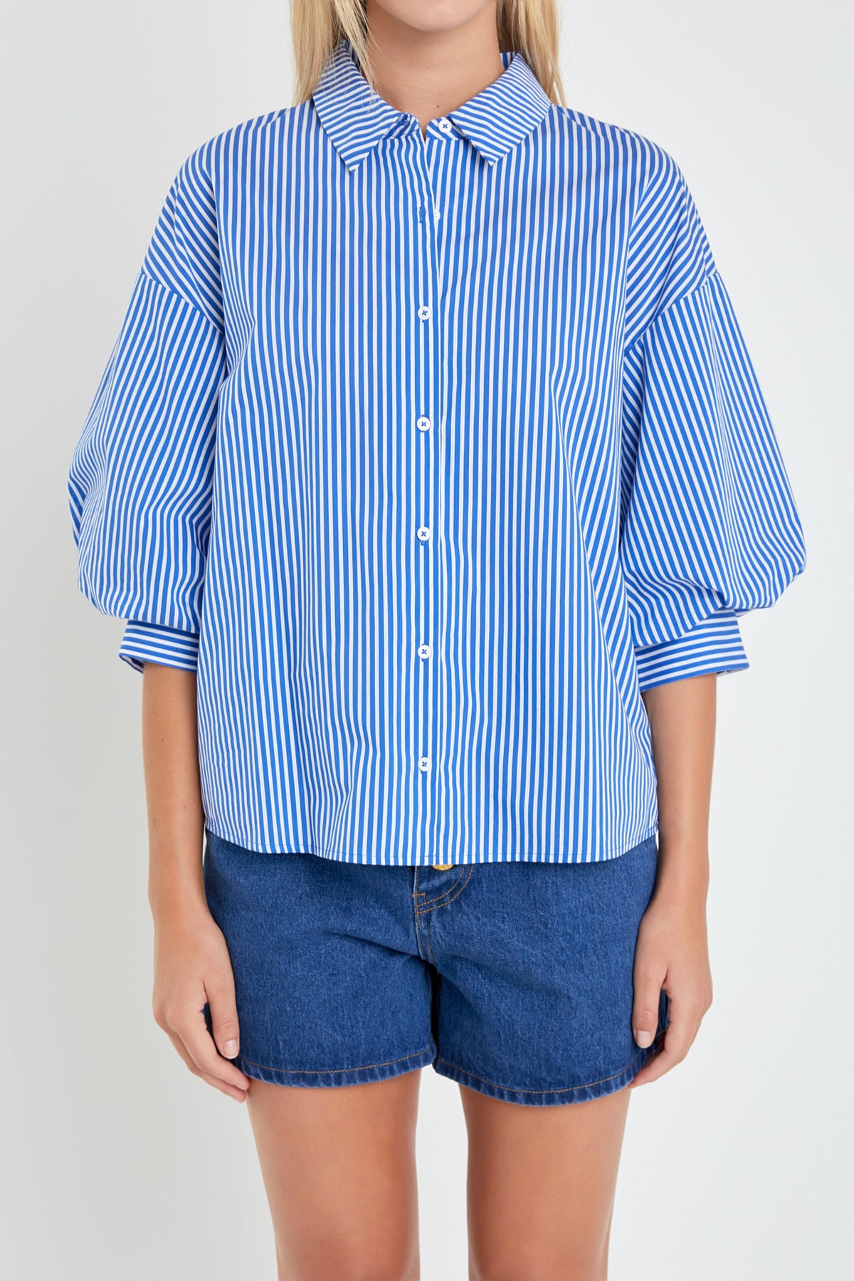 ENGLISH FACTORY - Striped Ballon Sleeve Shirt - SHIRTS & BLOUSES available at Objectrare