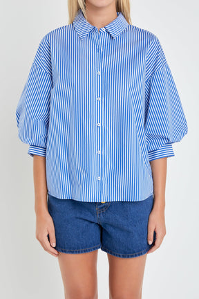 Striped Balloon Sleeve Shirt