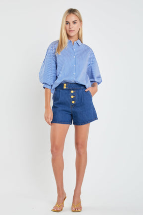 ENGLISH FACTORY - Striped Balloon Sleeve Shirt - BLOUSES available at Objectrare