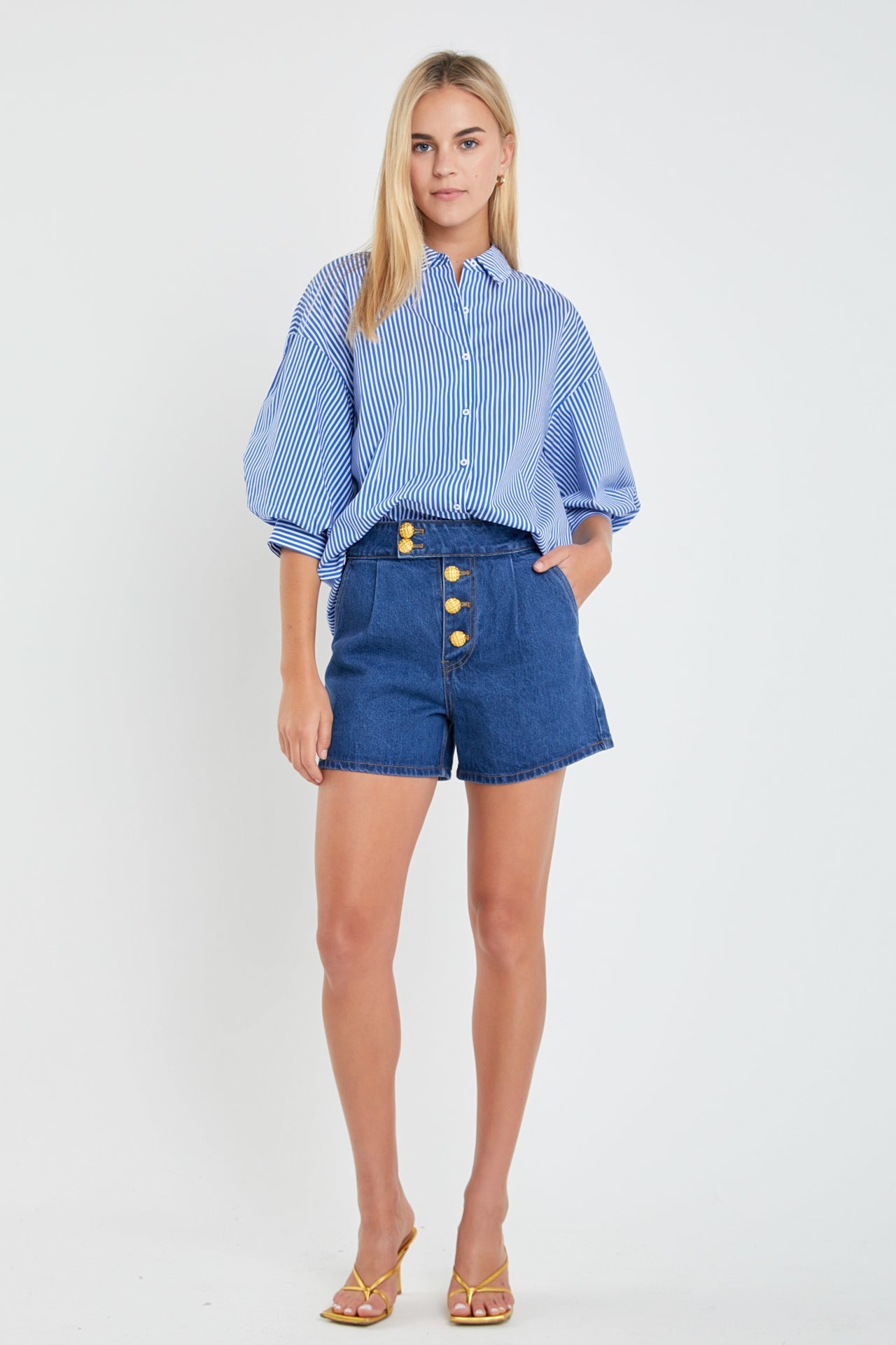 Striped Balloon Sleeve Shirt