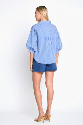 ENGLISH FACTORY - Striped Balloon Sleeve Shirt - SHIRTS & BLOUSES available at Objectrare
