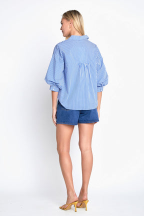 Striped Balloon Sleeve Shirt