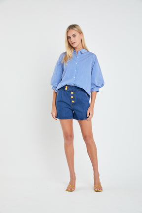 ENGLISH FACTORY - Striped Ballon Sleeve Shirt - SHIRTS & BLOUSES available at Objectrare