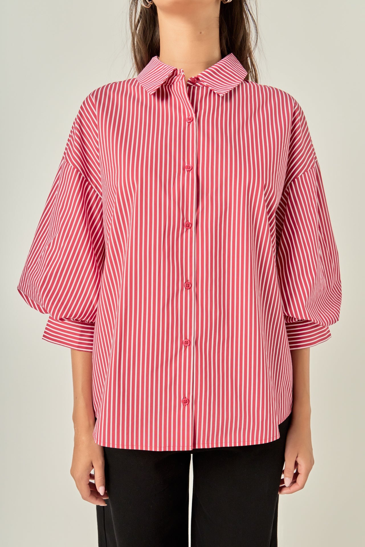 ENGLISH FACTORY - Striped Balloon Sleeve Shirt - BLOUSES available at Objectrare