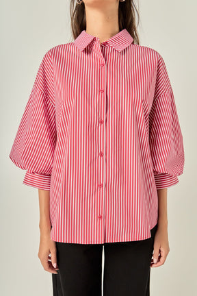 ENGLISH FACTORY - Striped Balloon Sleeve Shirt - BLOUSES available at Objectrare