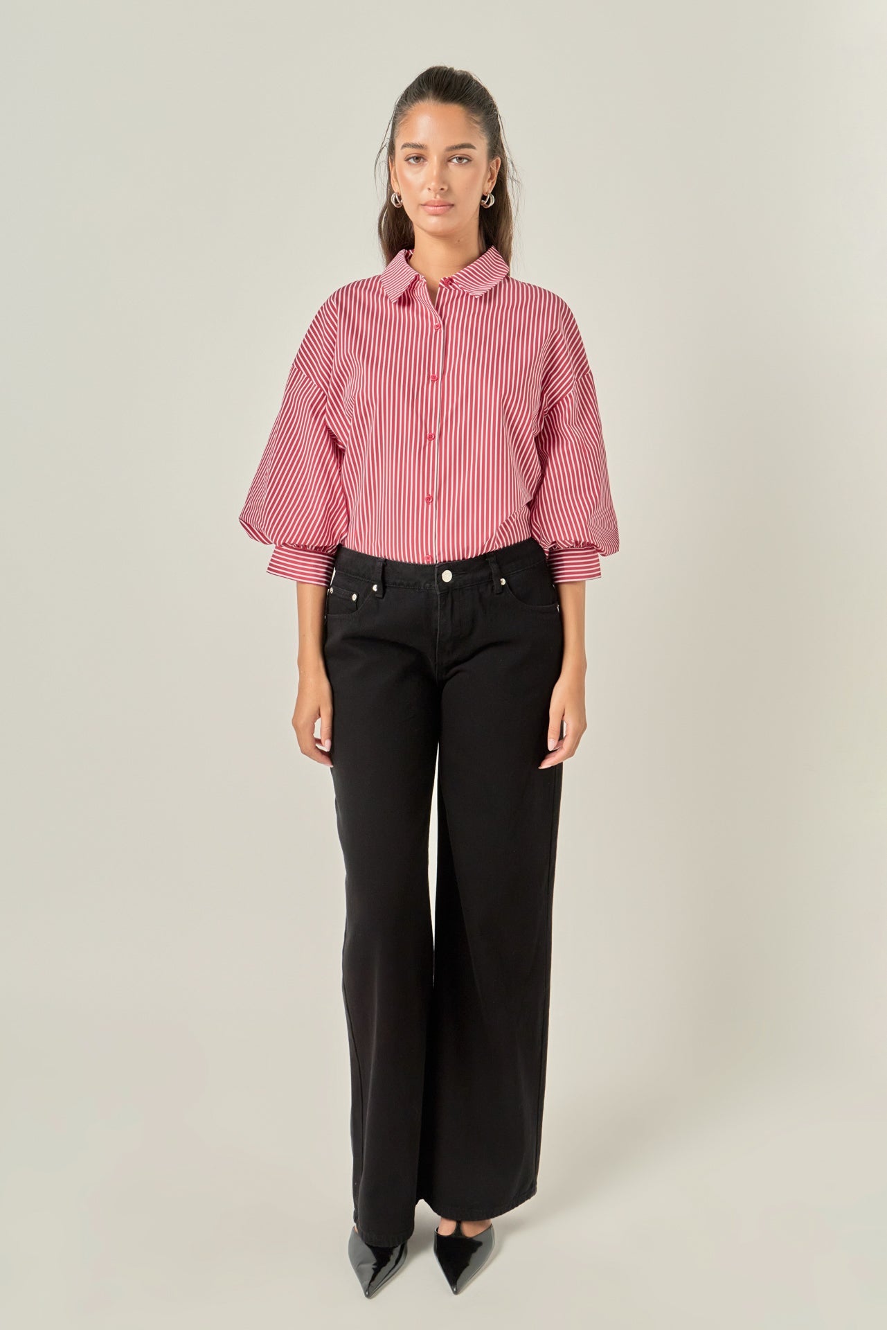 ENGLISH FACTORY - Striped Balloon Sleeve Shirt - BLOUSES available at Objectrare