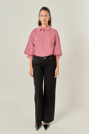 ENGLISH FACTORY - Striped Balloon Sleeve Shirt - BLOUSES available at Objectrare