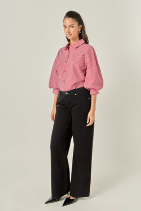 Striped Balloon Sleeve Shirt