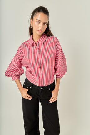 Striped Balloon Sleeve Shirt