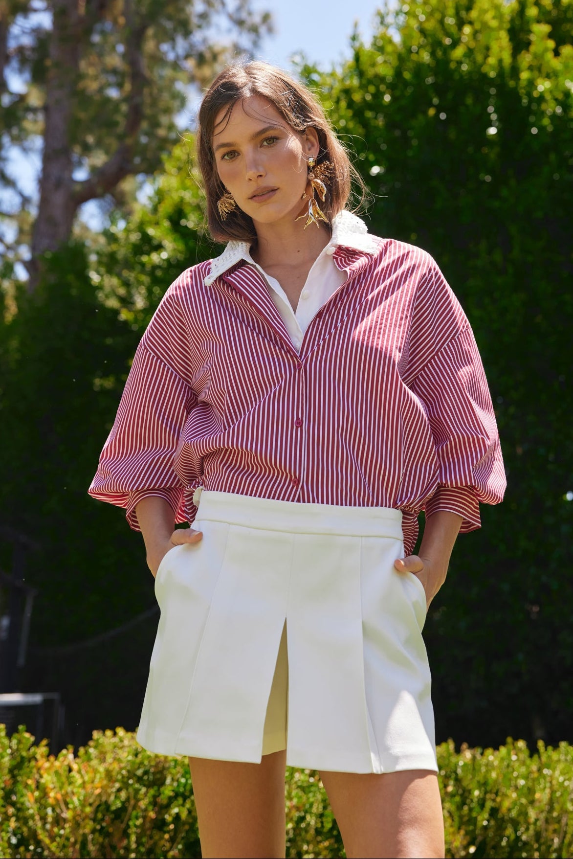 ENGLISH FACTORY - Striped Balloon Sleeve Shirt - BLOUSES available at Objectrare