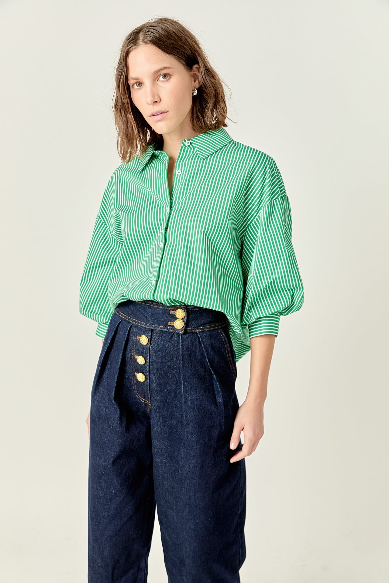Striped Balloon Sleeve Shirt