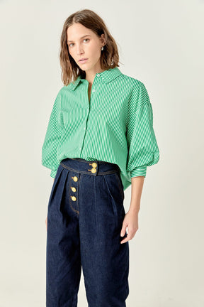 Striped Balloon Sleeve Shirt