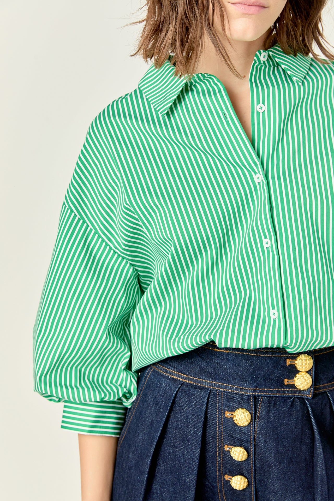 Striped Balloon Sleeve Shirt