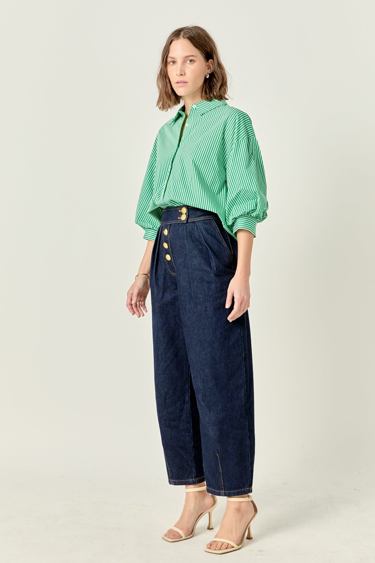 Striped Balloon Sleeve Shirt
