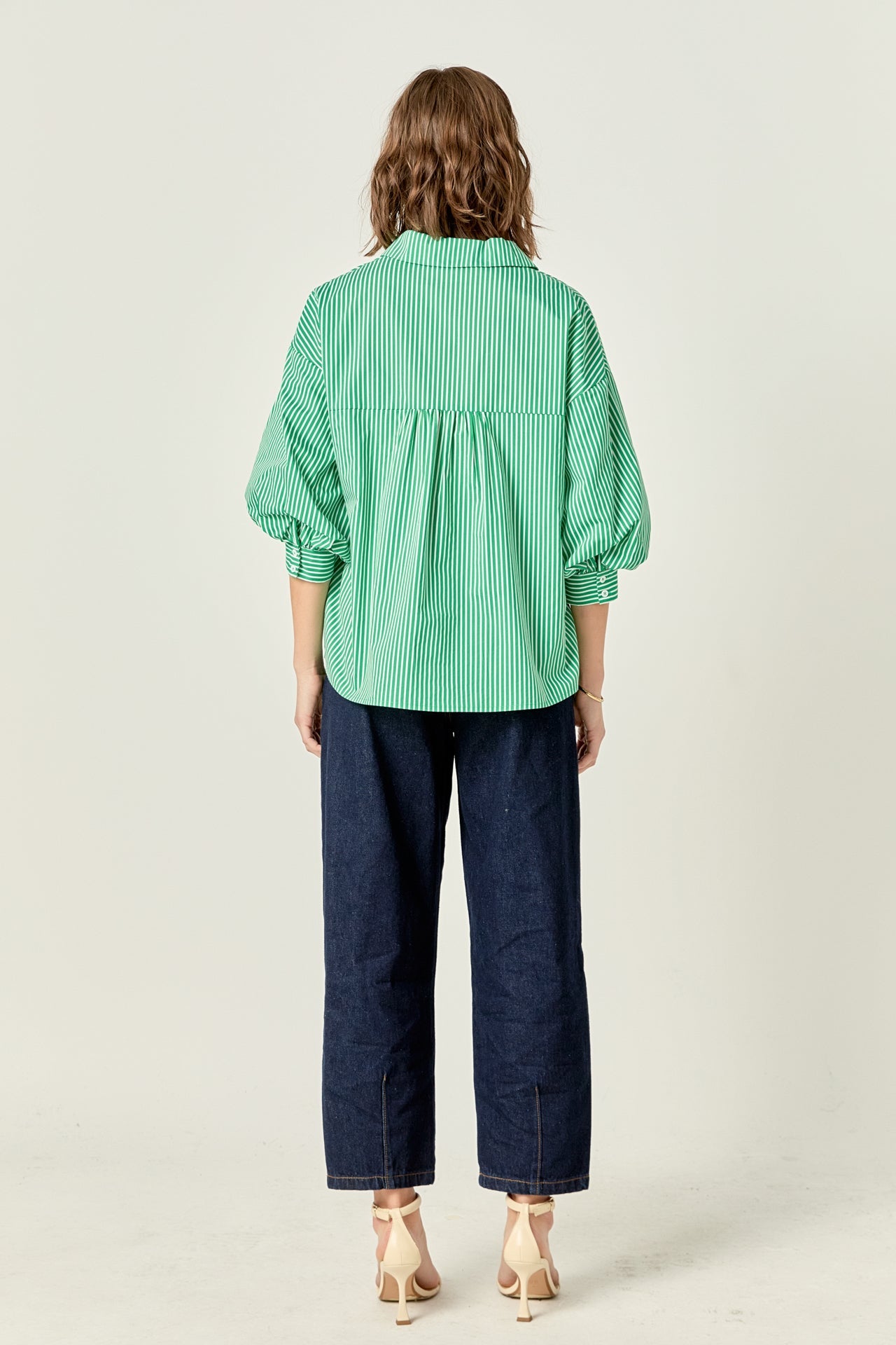 Striped Balloon Sleeve Shirt