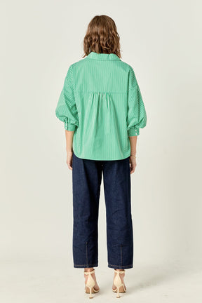 Striped Balloon Sleeve Shirt