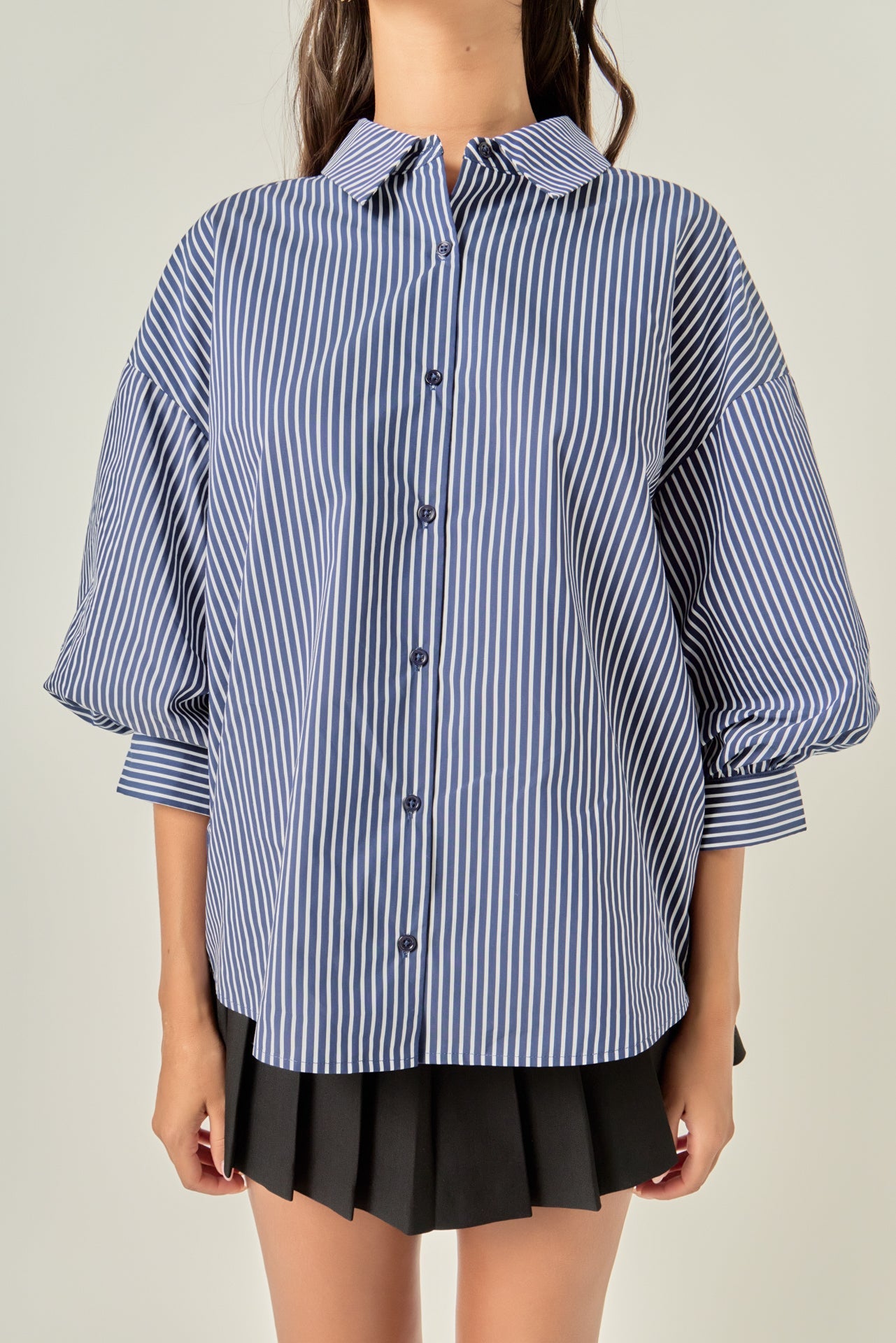 ENGLISH FACTORY - Striped Balloon Sleeve Shirt - BLOUSES available at Objectrare