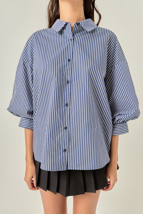 ENGLISH FACTORY - Striped Balloon Sleeve Shirt - BLOUSES available at Objectrare