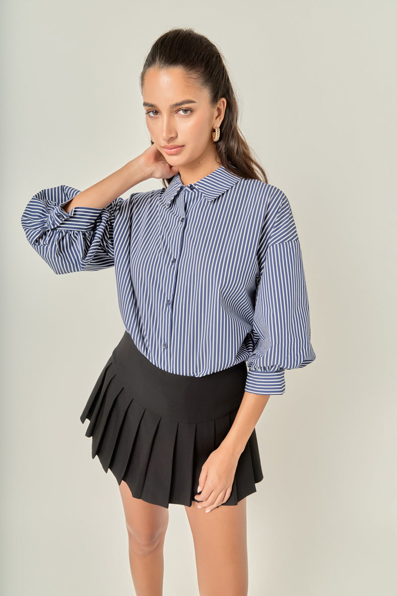 Striped Balloon Sleeve Shirt