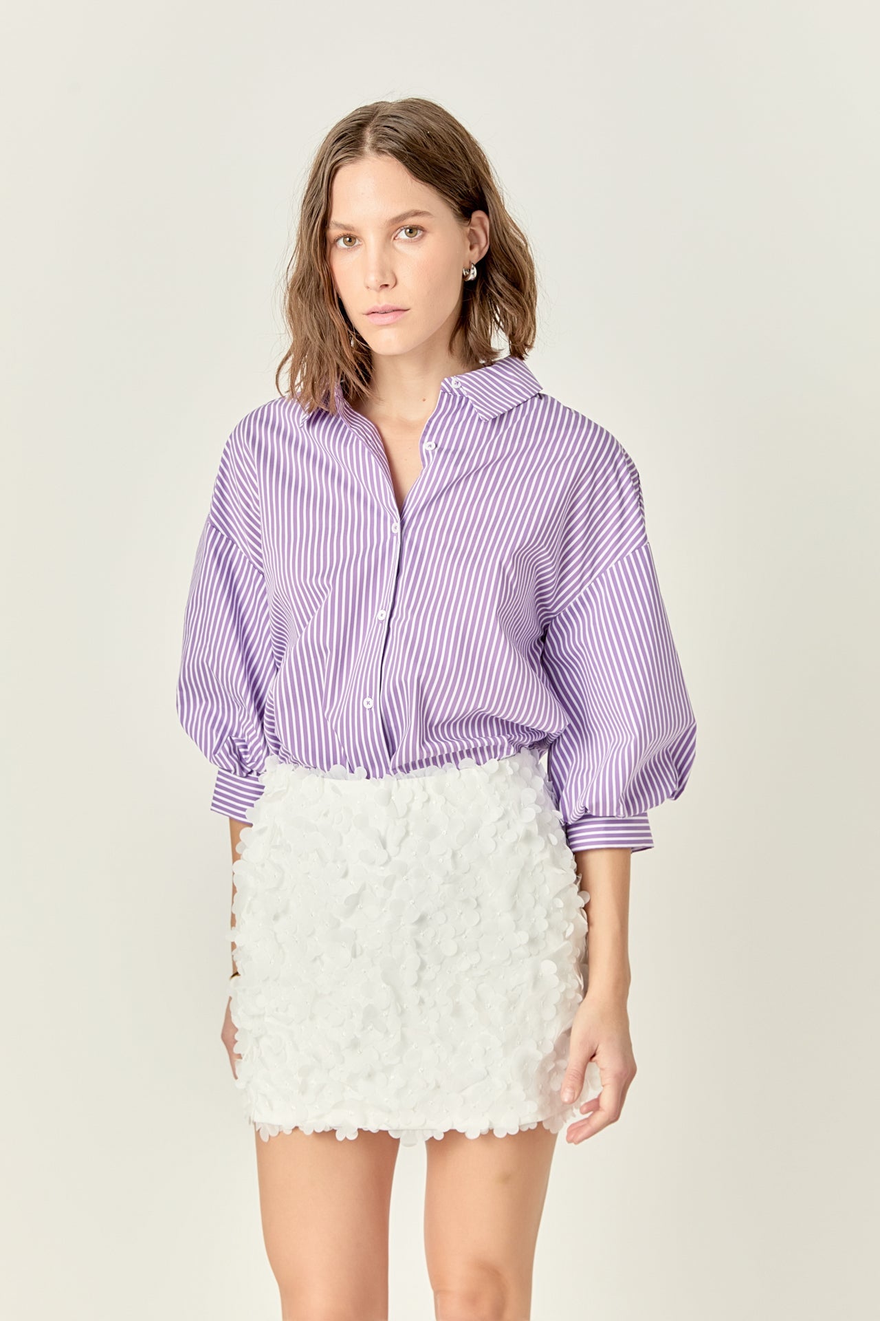 Striped Balloon Sleeve Shirt