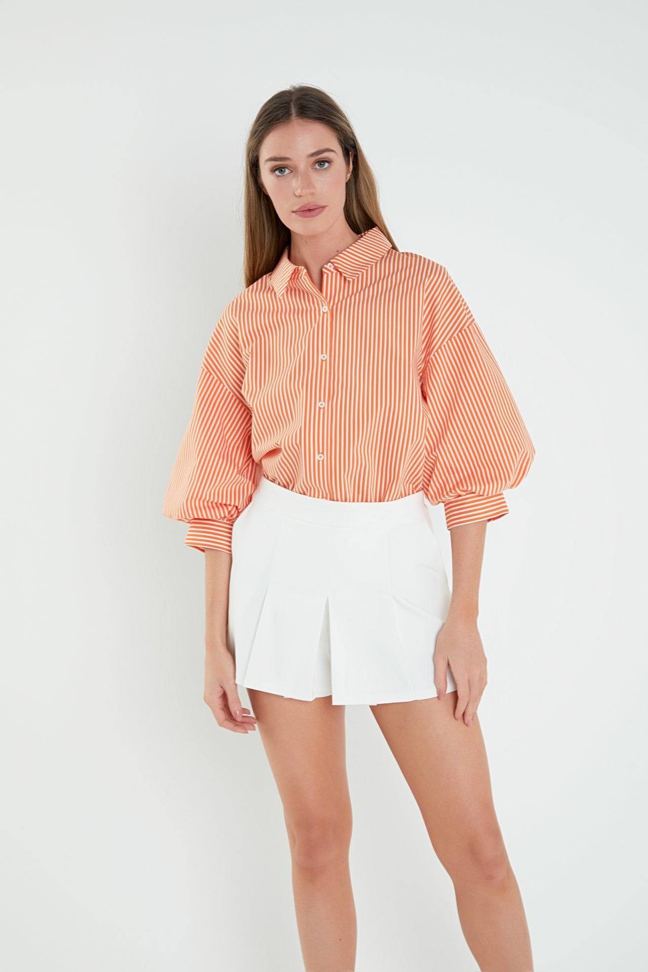 Striped Balloon Sleeve Shirt