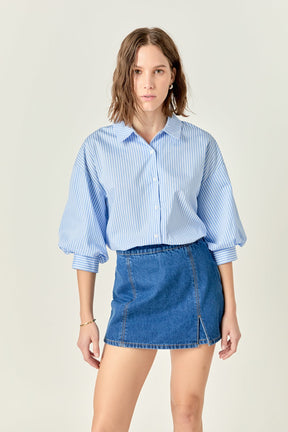 Striped Balloon Sleeve Shirt
