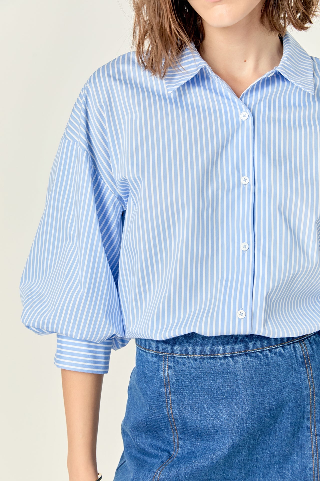 Striped Balloon Sleeve Shirt