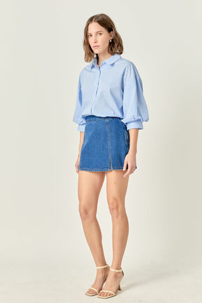 Striped Balloon Sleeve Shirt