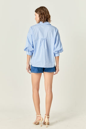 Striped Balloon Sleeve Shirt