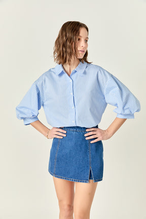 ENGLISH FACTORY - Striped Ballon Sleeve Shirt - SHIRTS & BLOUSES available at Objectrare