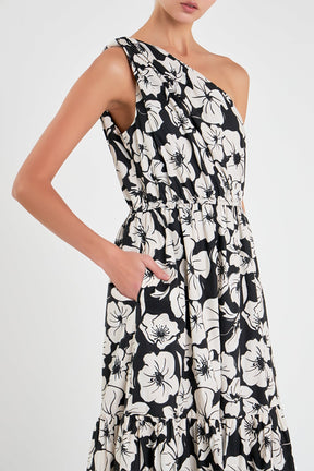 ENGLISH FACTORY - Floral One Shoulder Long Dress - DRESSES available at Objectrare