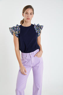 ENGLISH FACTORY - Floral Ruffle Detail T-shirt - T-SHIRTS available at Objectrare