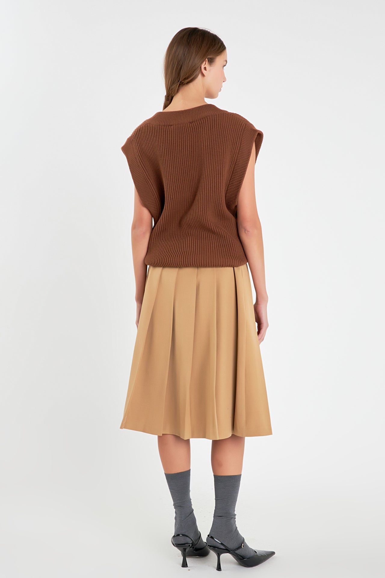 ENGLISH FACTORY - Low Waist Pleated Midi Skirt in Tan - SKIRTS available at Objectrare