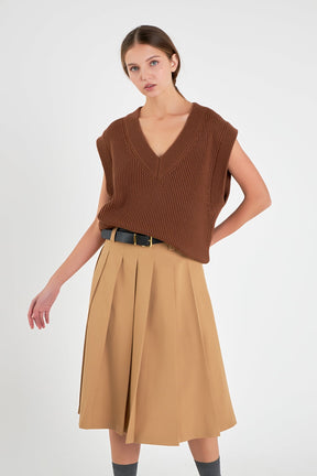ENGLISH FACTORY - Low Waist Pleated Midi Skirt in Tan - SKIRTS available at Objectrare