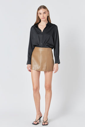 ENDLESS ROSE - Pu Slit Detail Skort - SKORTS available at Objectrare
