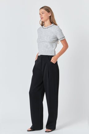 ENDLESS ROSE - Trimmed Knit Short Sleeve Top - TOPS available at Objectrare