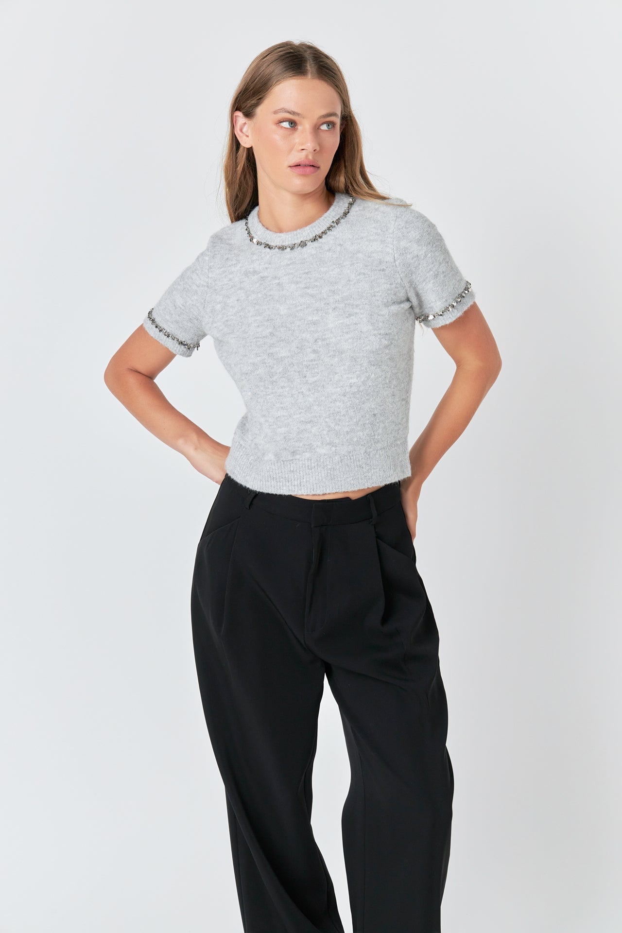 ENDLESS ROSE - Trimmed Knit Short Sleeve Top - TOPS available at Objectrare