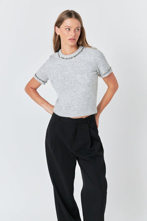 ENDLESS ROSE - Trimmed Knit Short Sleeve Top - TOPS available at Objectrare