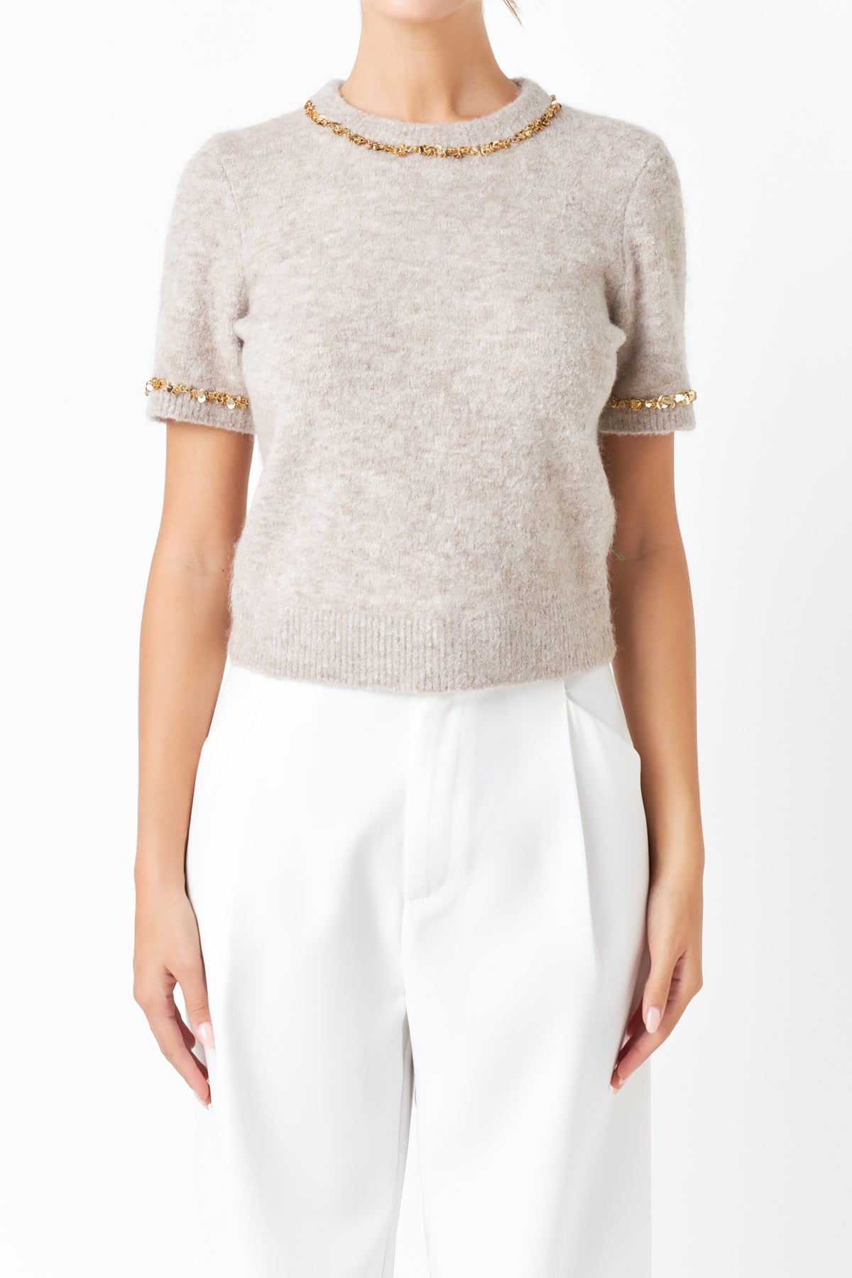 ENDLESS ROSE - Trimmed Knit Short Sleeve Top - TOPS available at Objectrare