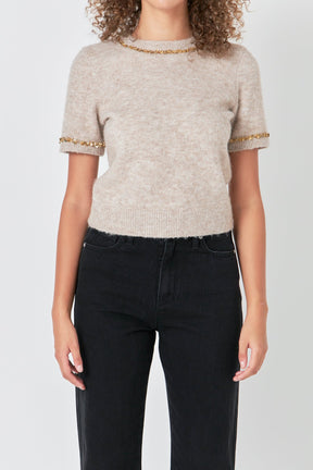 ENDLESS ROSE - Trimmed Knit Short Sleeve Top - TOPS available at Objectrare