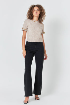 ENDLESS ROSE - Trimmed Knit Short Sleeve Top - TOPS available at Objectrare