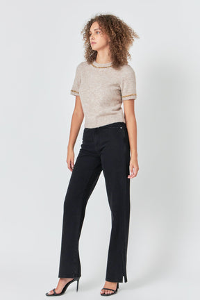 ENDLESS ROSE - Trimmed Knit Short Sleeve Top - TOPS available at Objectrare