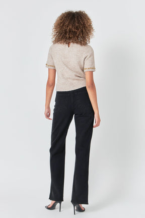 ENDLESS ROSE - Trimmed Knit Short Sleeve Top - TOPS available at Objectrare