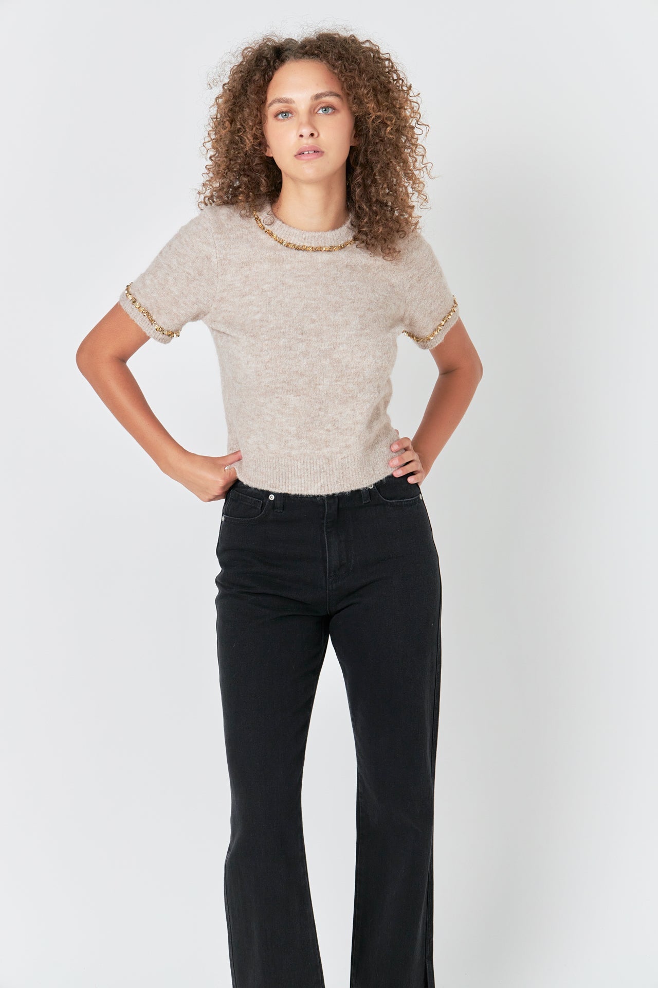 ENDLESS ROSE - Trimmed Knit Short Sleeve Top - TOPS available at Objectrare