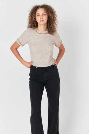 ENDLESS ROSE - Trimmed Knit Short Sleeve Top - TOPS available at Objectrare