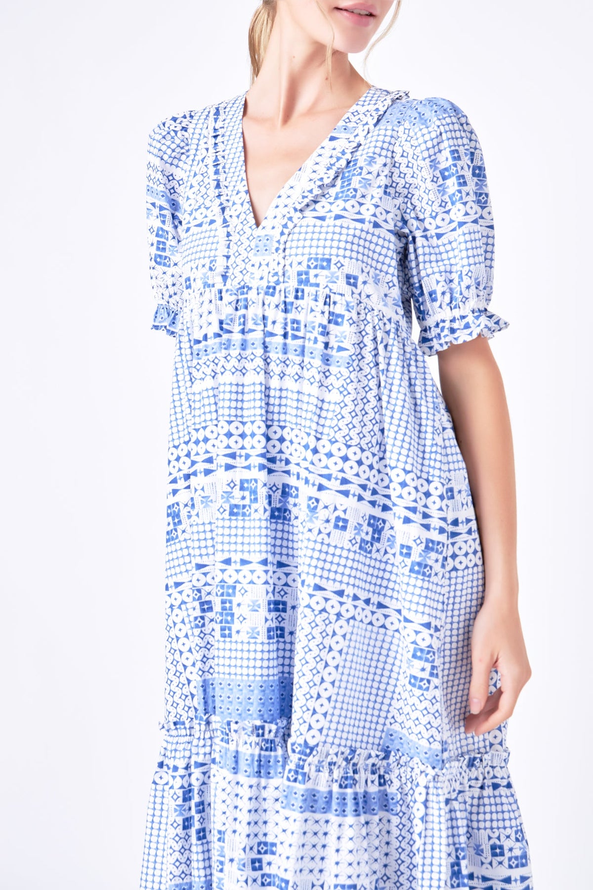 Geometric Print Tiered Midi Dress